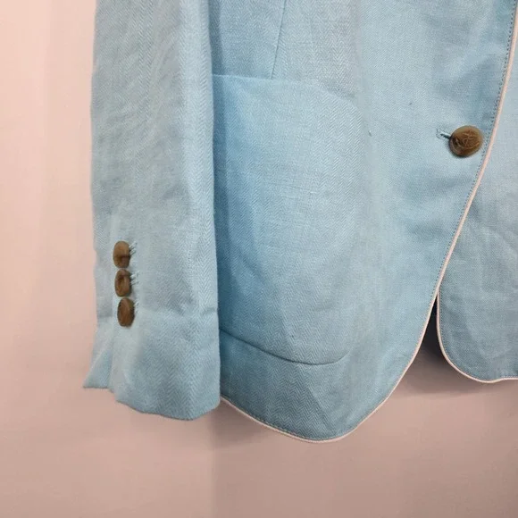 Talbots Aberdeen 100% Linen Blazer Jacket Women's Size 14P Stand Collar Lined - Picture 3 of 13